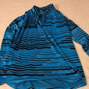 Nike Blue and Black Striped Dri-Fit Shirt